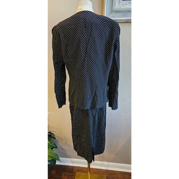 Vintage Women's Reina 2 Piece Polka Dot Jacket & Skirt Suit Church Size 12 Black - Picture 2 of 7